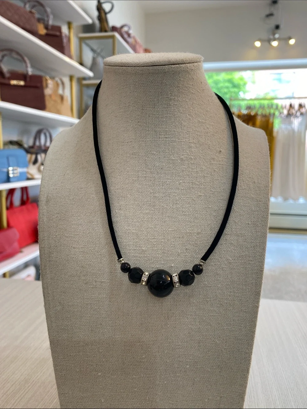 Black Beaded Necklace Glass
